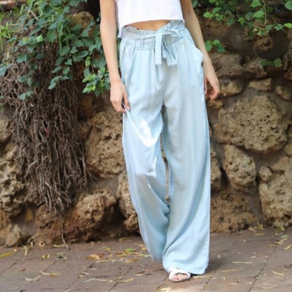 denim flowy pants